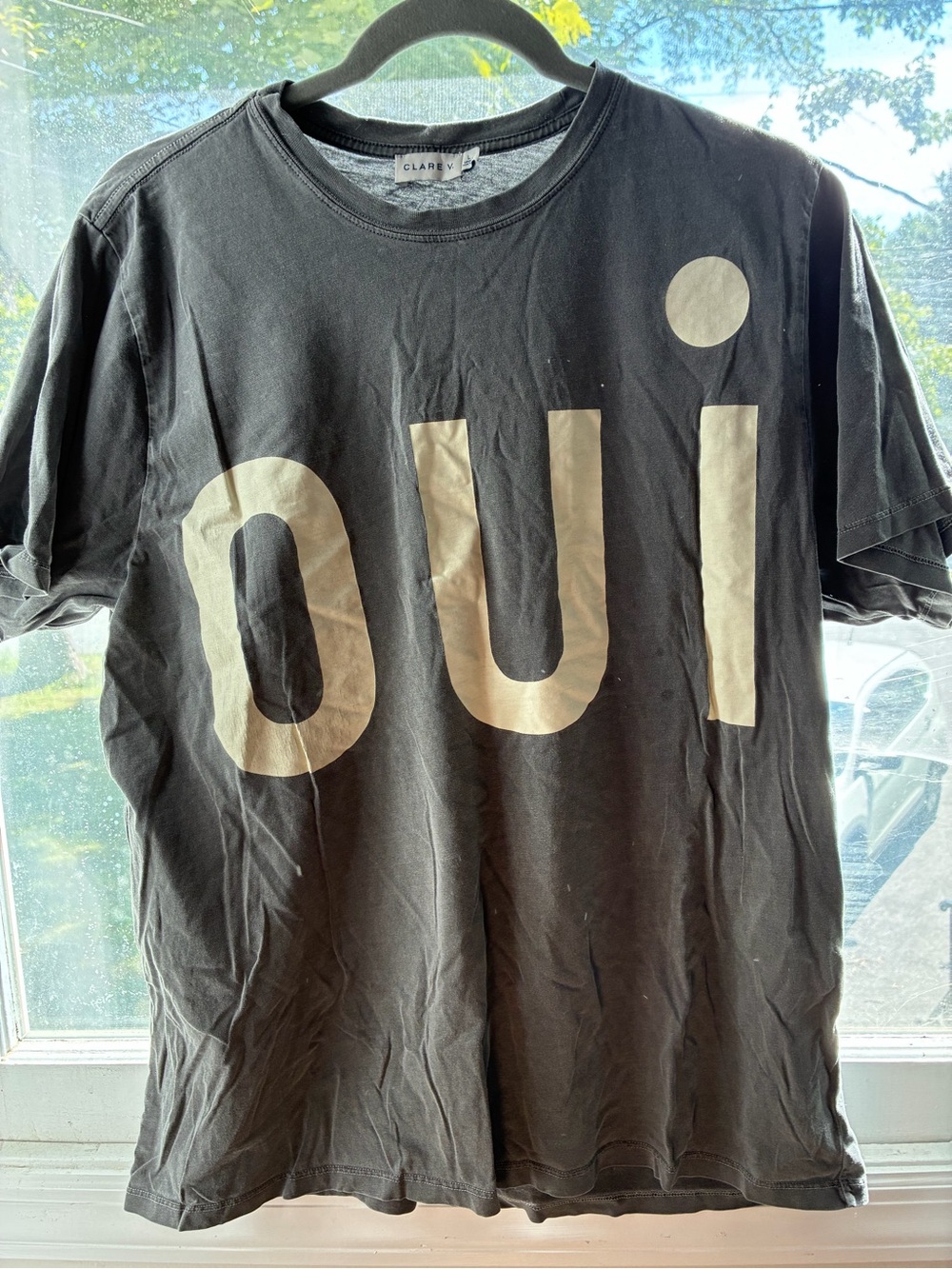 Clare V Black Tee with Cream 'oui' Graphic